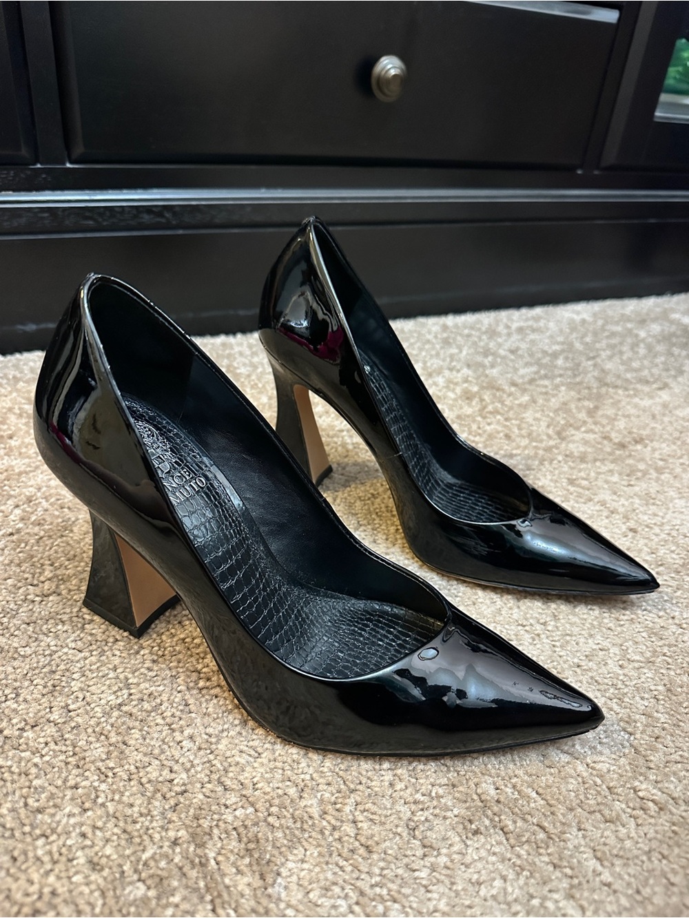Vince Camuto Akenta Black Patent Leather High Heel Pointed Toe Pump